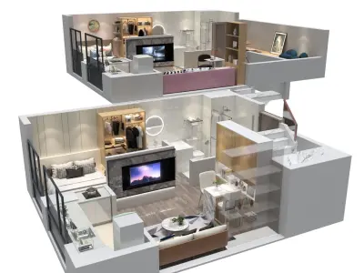 Duplex apartment floorplan Home 3D model