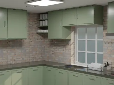 Green kitchen room 3D model