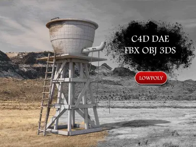 Old Western Water Tower Low-poly 3D model