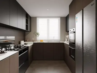 Modern U-Shaped Minimalist Kitchen 3D model