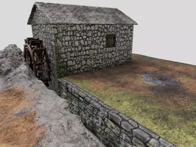 Old Water Mill Low-poly 3D model