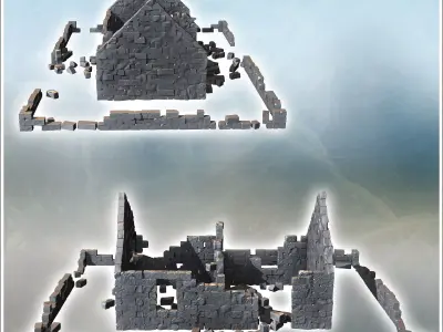Stone house ruin with a central load-bearing wall and stone encl 3D print model