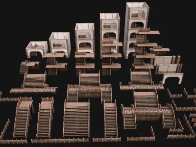 Medieval Stairs  Large Pack Low-poly 3D model