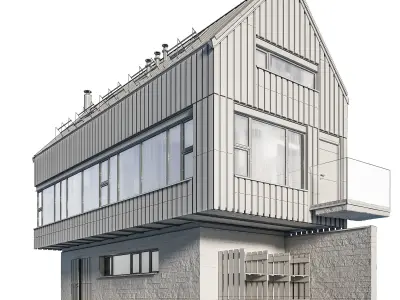 Modern house 07 at night 3D model