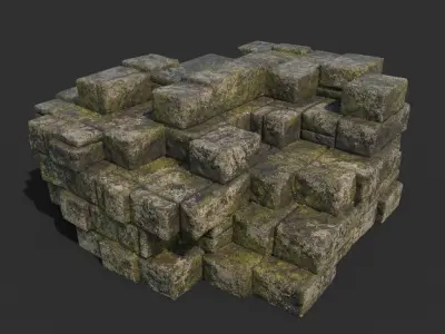Low poly Mossy Ruin Block 181119 Low-poly 3D model