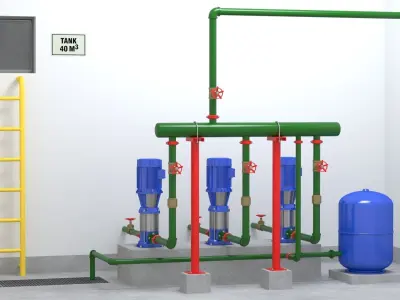 Water pumps system 3D model