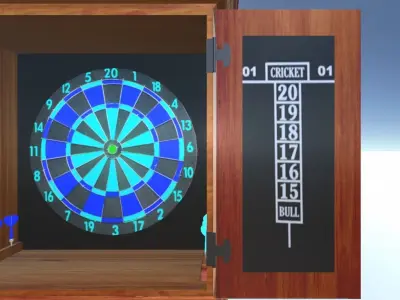 dart board cabinet with darts  Low-poly 3D model
