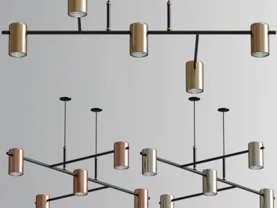 Pendant Luminaire With Cylindrical Shades 3D model