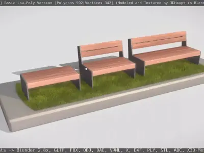 Park Bench -8- Basic Low-Poly Version -Wood-Metal Mixed - Low-poly 3D model
