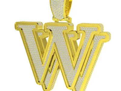 Hip Hop Luxury Diamond Pave Letter W Pendant 177a 3D print model