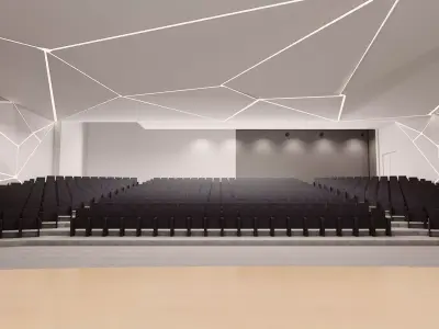Futuristic Auditorium with Geometric Ceiling and Modern Seating 3D model