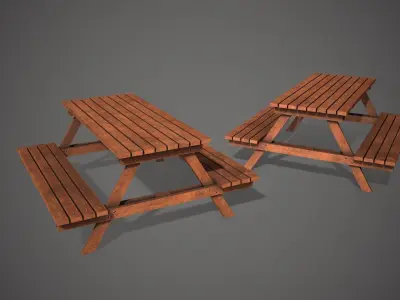 Wooden Garden Bench  Low-poly 3D model