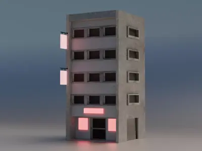 Old Hotel Building  Low-poly 3D model
