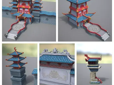 Xianxia Guofeng Building City Gate Low-poly 3D model