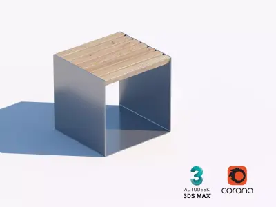 Compact Wood and Metal Stool for Urban and Park Settings 3D model