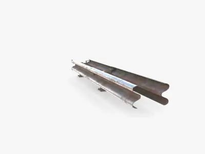 Tileable double sided traffic barrier guardrail V2 weathered Low-poly 3D model