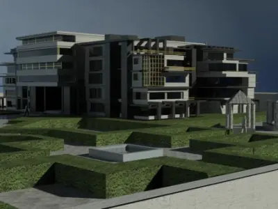 complex apartment building with swimming pool 3D model