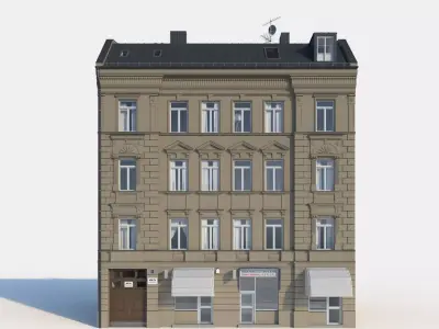Residential City Building - Row - 16 - Storefront with Stucco 3D model