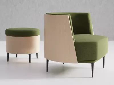 Pergy lounge chair and ottoman 3D model