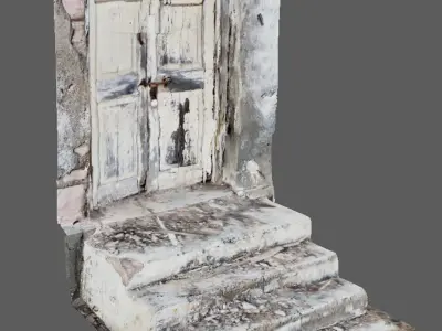 Ruined wooden doors with staircase 3D model
