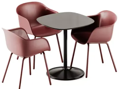 Soft Cafe Table and Fiber Outdoor Armchair by Muuto 3D model