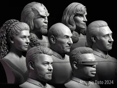 Star Trek TNG main crew bust collection 3D Model Pack