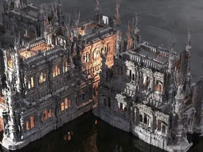 Horror Winter themed medieval mansion 3D model