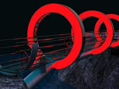 Bridge over ocean with rings Free 3D model
