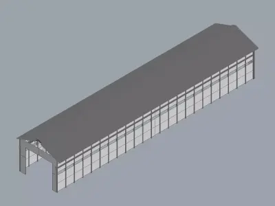 Warehouse 3 door with metal frame 3D model
