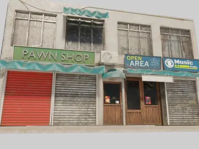 typical street Building with shops with 4k pbr textures Low-poly 3D model