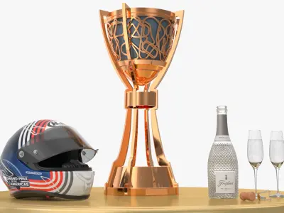  Winner Stand with Helmet and Glassware and Victory Cup 