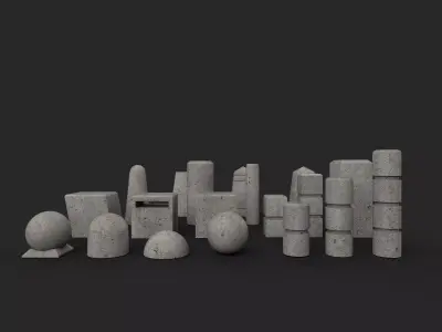bollard-concrete three concrete blocks 3D model