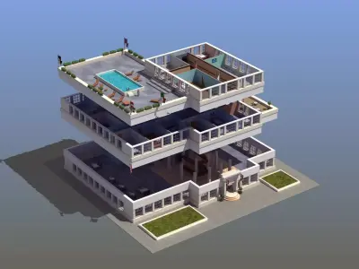 Hotel Full Interior Low-poly 3D model