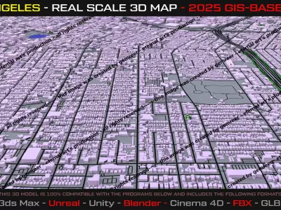 Los Angeles Real Scale 3D Map - 2025 Gis Data-Based 3D model