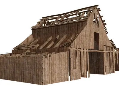 Wooden abandoned old raw barn da1 Low-poly 3D model