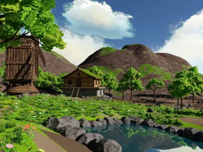 Windmill Pond Scene 3D model
