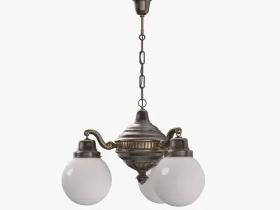 Brass Chandelier With Three Vintage Arms PBR 3D model