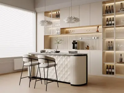 Modern Minimalist Kitchen Interior Scene  3D model