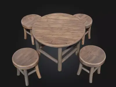 Rustic Gathering Set  Warmth and Simplicity for Communal Spaces 3D model