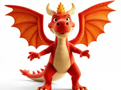 Cheerful Red Dragon D Character Model  Rigged and Animated Low-poly 3D model