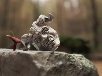 Ring Wooden face with Horns 3D print model