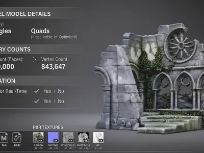 Gothic Ruined Cathedral Wall  Stylized Photogrammetry 3D Model 3D model