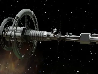 Spacecraft spaceship in space Low-poly 3D model