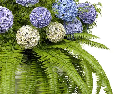Hydrangea flowers  Fern plant Classic marble Luxury flower vase 3D model