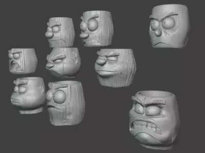 Cartoon Face Holder Set 9 Funny Pen Pot and Planter 3D print model