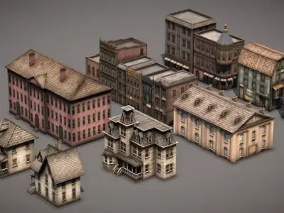 Victorian Old Style Low Poly Buildings Collection Low-poly 3D model