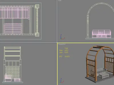 8 Pergolas Set 2 wooden arbour with sofa and chairs Low-poly 3D model