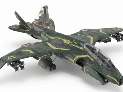 Futuristic Damaged Fighter Aircraft Rigged for Maya 3D model