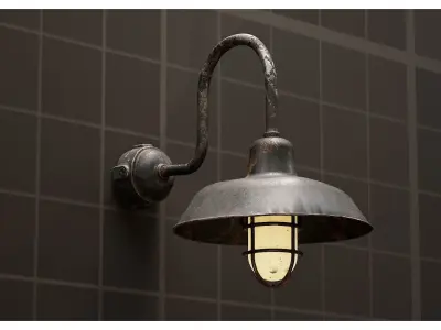 Old Rusty Industrial Gooseneck Wall Lamp Low-poly 3D model