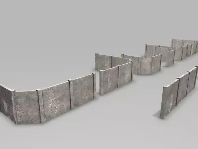 Modular Damaged Concrete Walls Low-poly 3D model